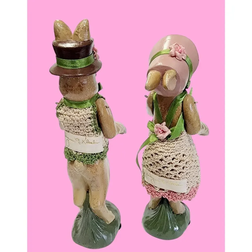 Katherines Collection Wayne Kleski Pair Mr and Mrs Bunny Rabbit Figurines Rare